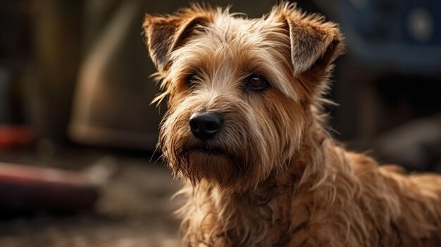 Een hond zit voor een tent