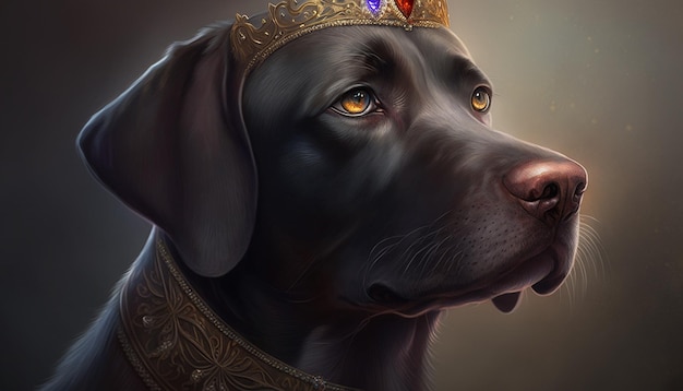 Een hond zwarte labrador met juwelen kroon edelsteen Ai gegenereerde kunst