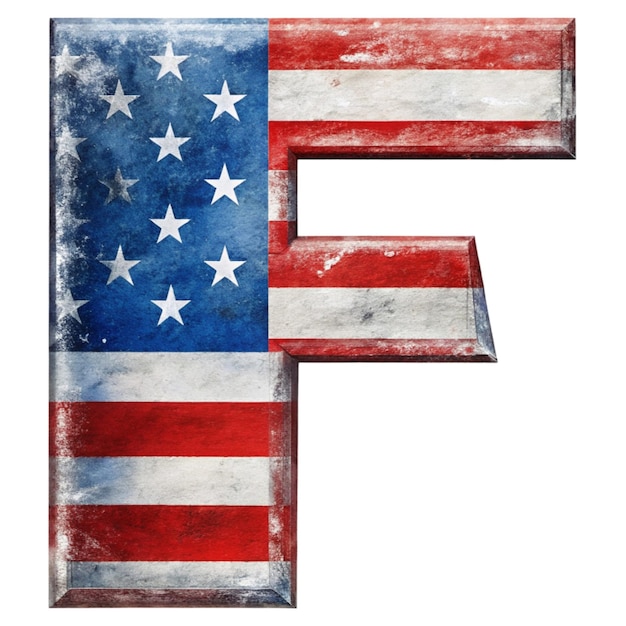 Foto een hoofdletter f is gevuld met het ontwerp van de vlag van de verenigde staten