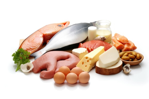 een hoop eten, waaronder een mes kaas vlees en kaas