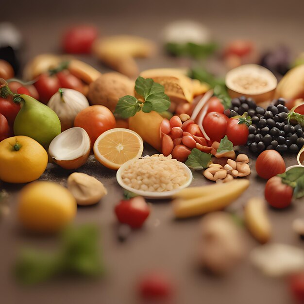 een hoop fruit en groenten staan op een tafel