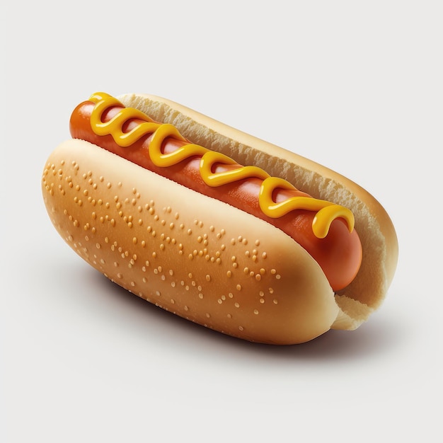 Een hotdog met mosterd 3d hotdog 3d voedselpictogram ai gegenereerd