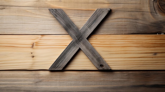 Een houten bord met de letter x erop