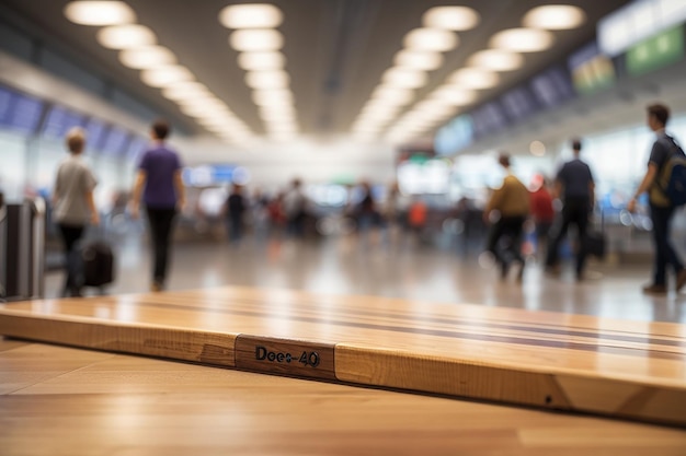 Een houten bord met een afgebroken drukke luchthaventerminal