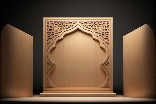 Een houten deur met een frame waar 'ramadan' op staat