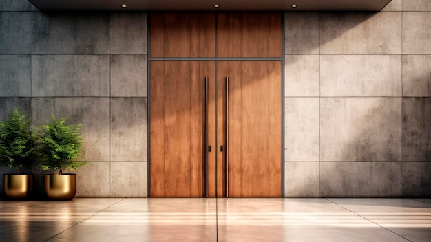Een houten deur met minimalistische architecturale elementen