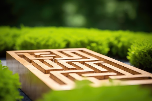 Een houten doolhofspel met een rustgevende achtergrond