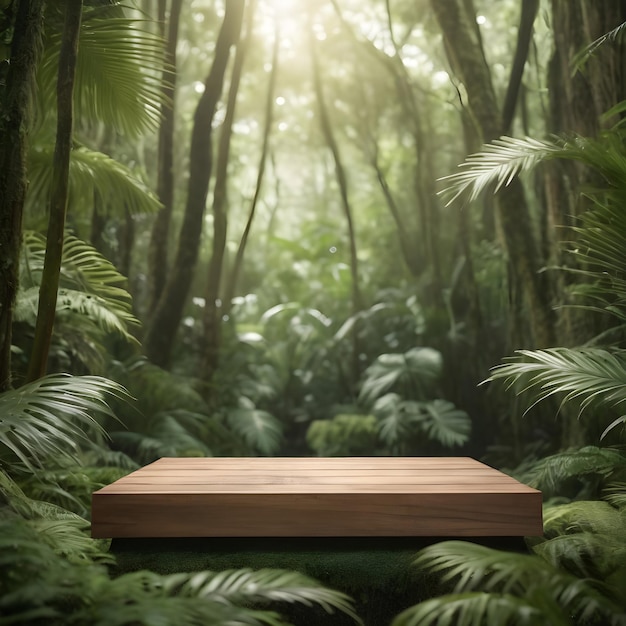 een houten doos met een houten top zit in een jungle