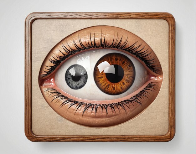 Foto een houten doos met een oog erop