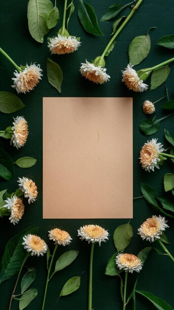 Foto een houten frame met bloemen rond de randen