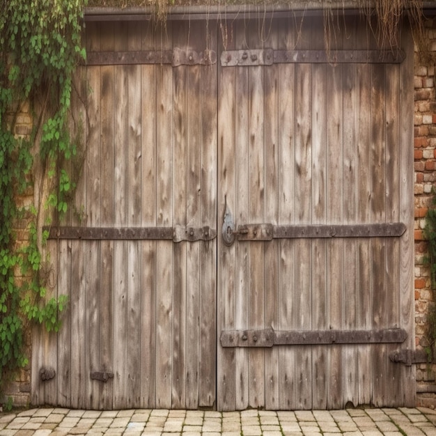 Een houten garagedeur met het cijfer 1 erop