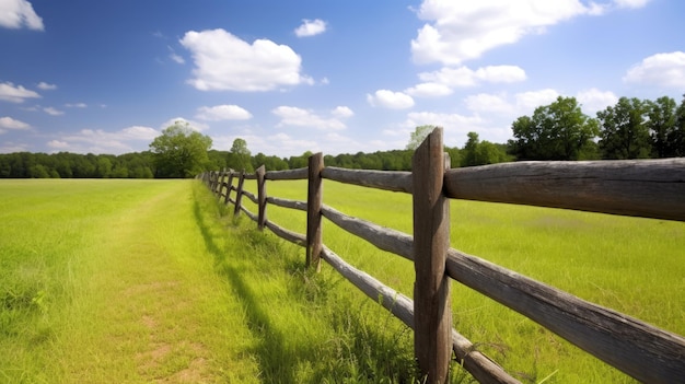 Een houten hek in een veld