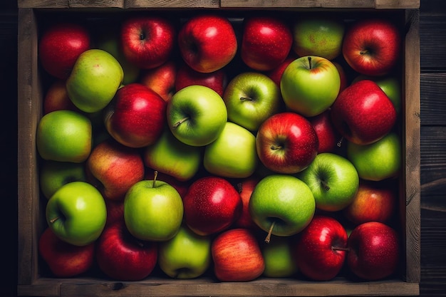 Een houten kist gevuld met appels