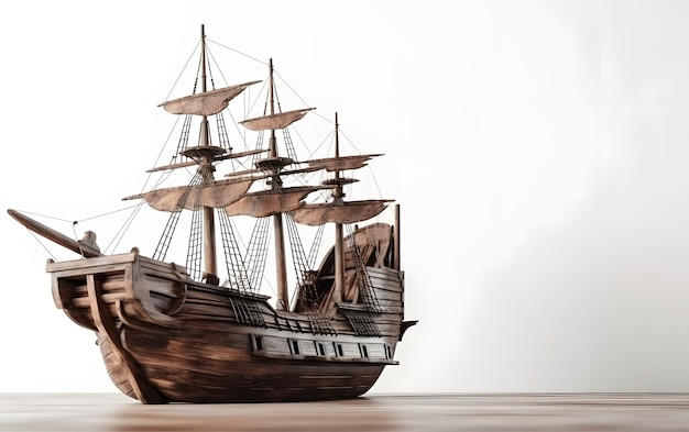 Een houten model van een piratenschip