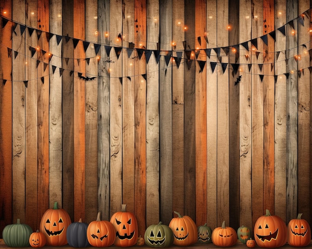 Een houten muur met een lichtsnoer eraan dat "halloween" zegt.