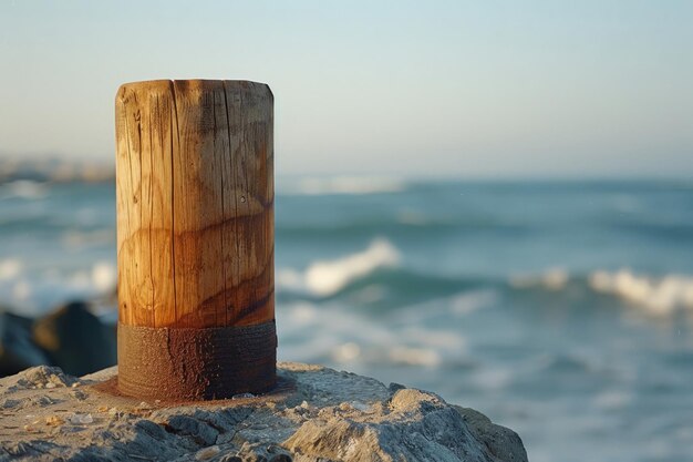 Een houten pier met een blauw-witte kleurenschema de pier is gelegen in de oceaan en is omringd