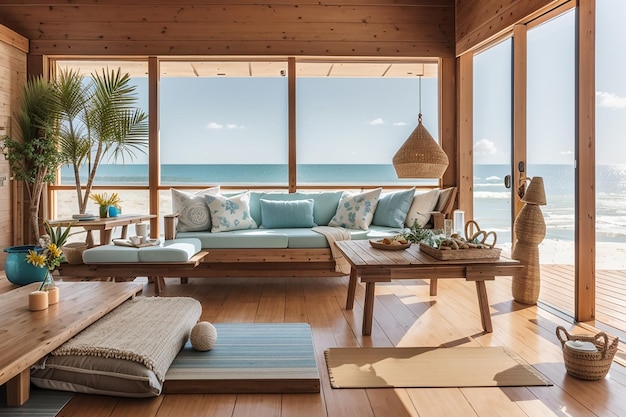 Een houten plank in een rustig strandhuis aan de kust