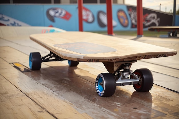 Foto een houten plank in een skatepark perfect voor skateboard en extreme sportproducten