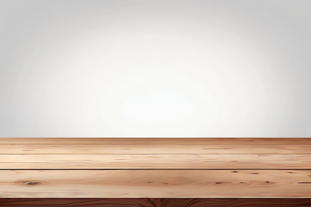 een houten plank met een witte muur erachter tafeltop achtergrond met een wite muur