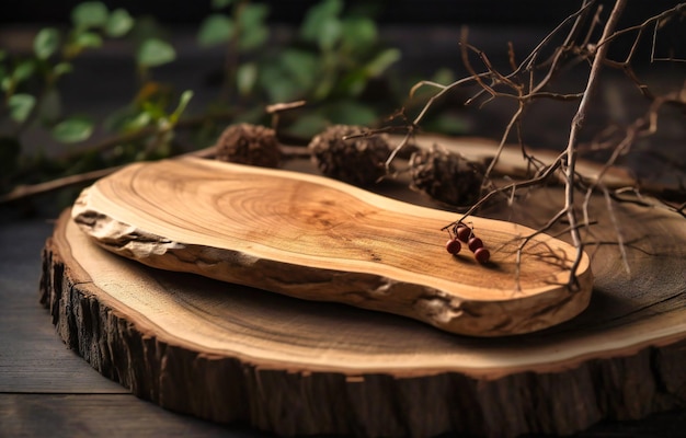 Een houten plank naast een kleine boom