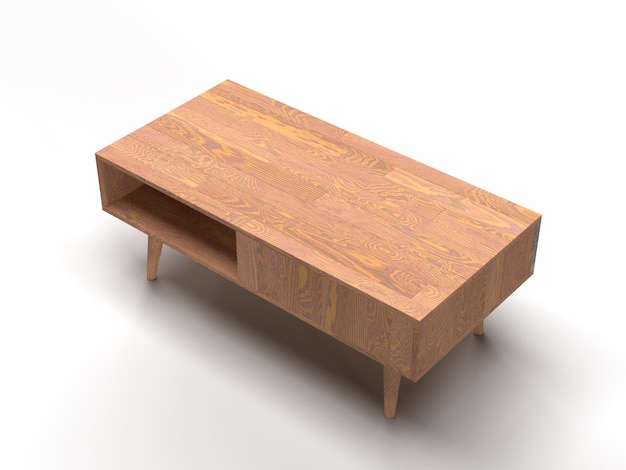 Een houten salontafel met een plank