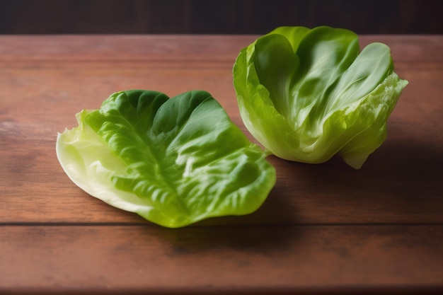 Een houten snijplank met daarop een groene sla.