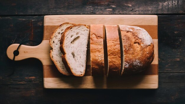 Een houten snijplank met stukjes brood