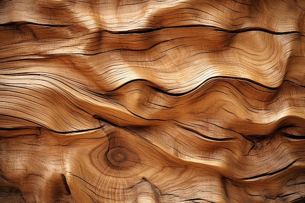 Een houten tafel met een golvend patroon in het hout