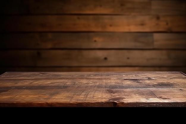 Een houten tafel met een houten achtergrond en een houten wand erachter.