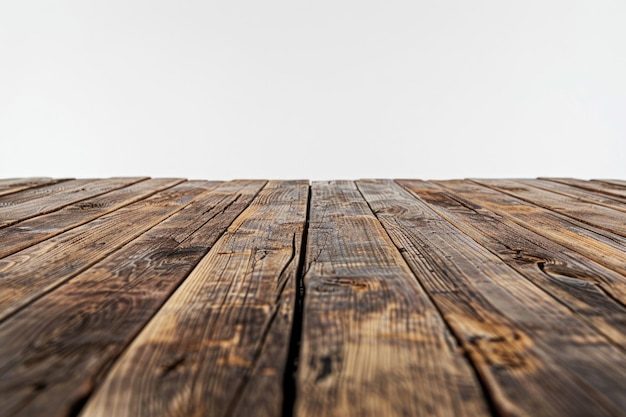 Foto een houten tafel met een witte achtergrond met een wite achtergrond