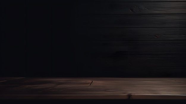 Een houten tafel met een zwarte achtergrond en een houten tafel met een lampje erop