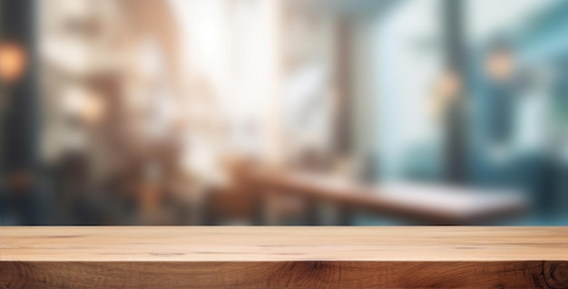 Een houten tafel met op de achtergrond een houten tafel