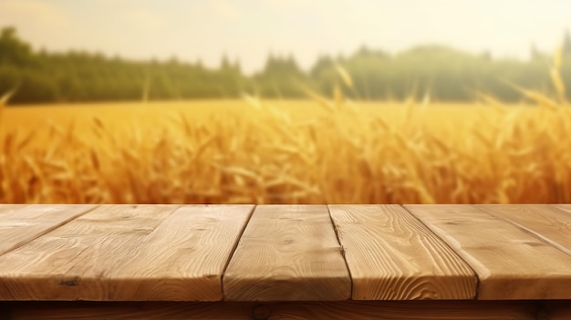 Een houten tafel met op de achtergrond een tarweveld Generatieve AI