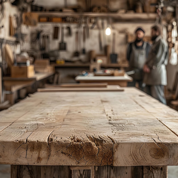 Een houten tafel.