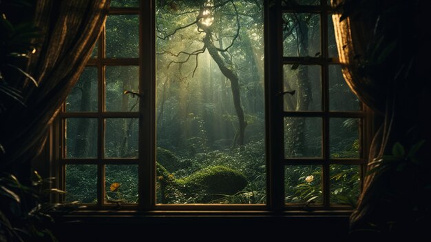 Een houten venster met een prachtig landschap 1