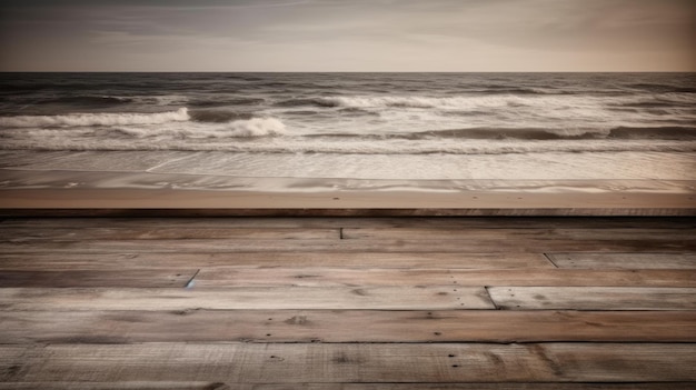 Een houten vloer met een bordje 'zee' erop