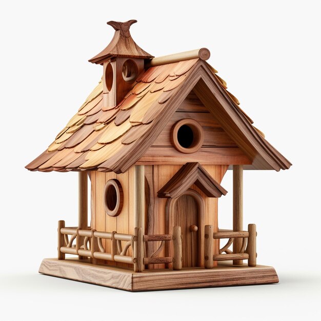 een houten vogelhuis met een vogelhuis op de top ai generatief