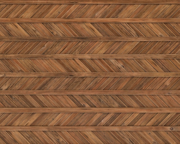 Een houten wand met een diagonaal patroon van bruin hout.