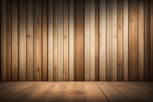 Een houten wand met een houten vloer en een lichte houten wandachtergrond.