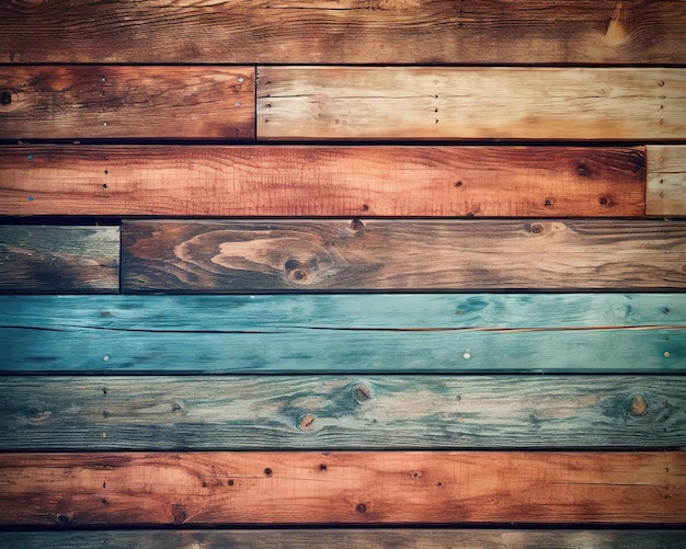 Een houten wand met een kleurrijke achtergrond die is opgebouwd uit houten planken.