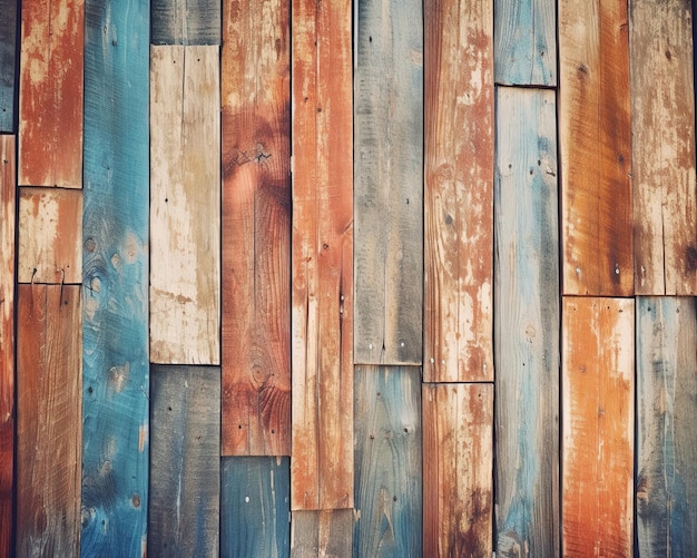 Een houten wand met verschillende kleuren en het woord hout erop