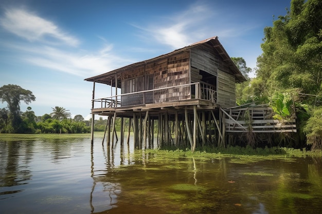 Een huis aan het water in Cambodja