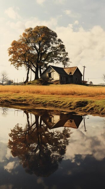 Een huis bij de rivier.