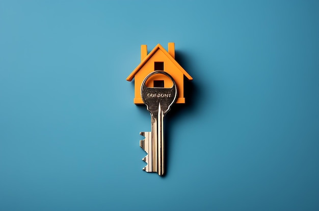 Foto een huis en sleutels in de buurt van blauwe achtergrond generatieve ai