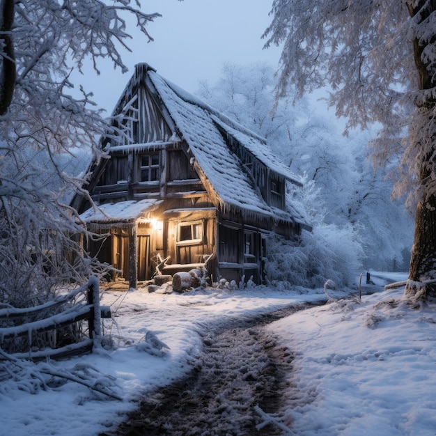 Een huis in de sneeuw.