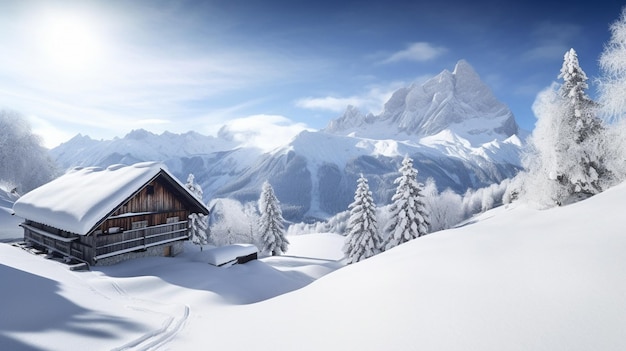 Een huis in de sneeuw