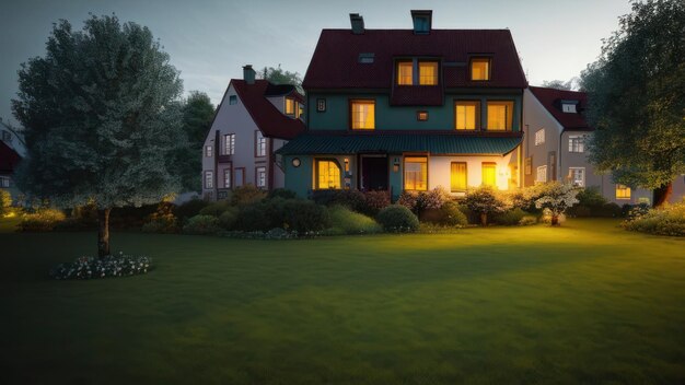 Een huis met een licht ervoor