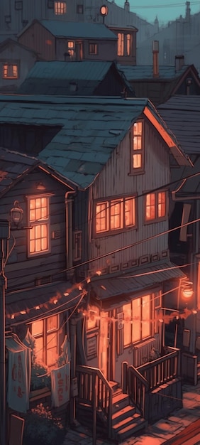 Een huis met een lichtsnoer dat zegt 'het huis is verlicht'