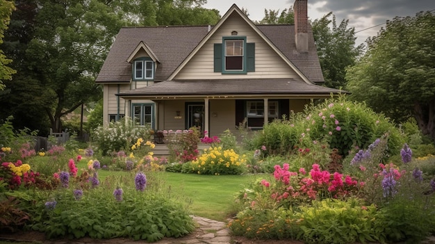 Een huis met een tuin ervoor