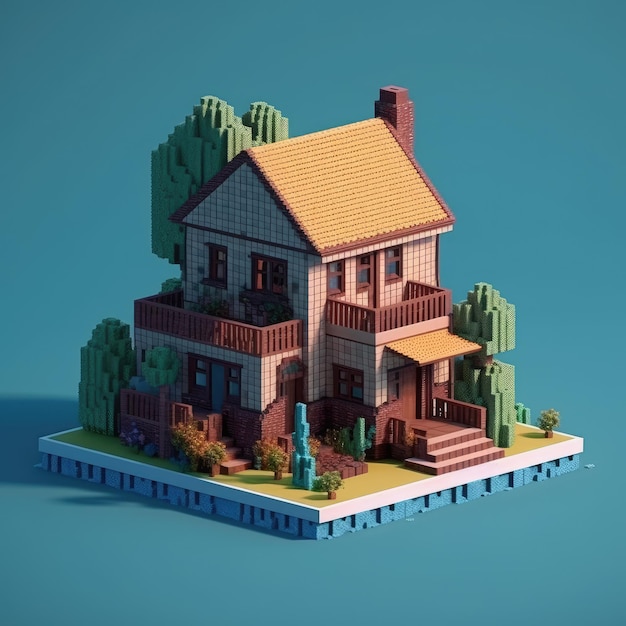 Een huis met een veranda en een boom achterin
